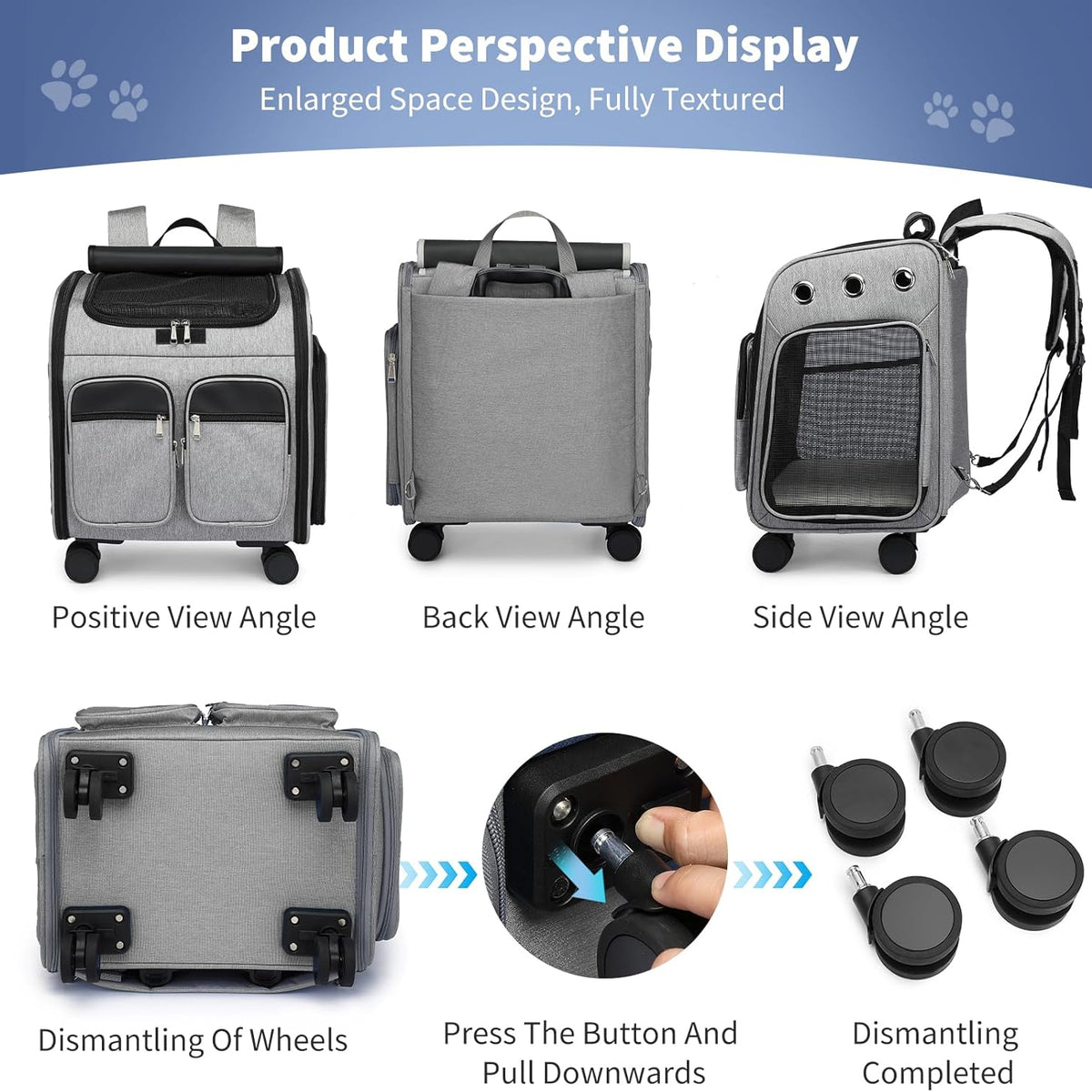 Foldable Pet Backpack with Wheels